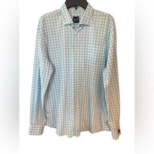 Johnnie-O Sz L Men’s Turquoise Allworth PREP-FORMANCE Check Button-Up Shirt